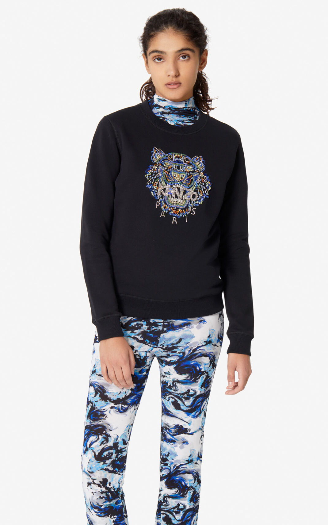 Kenzo Tiger hand embroidered Sudadera Mujer Negras | 3451962-DB